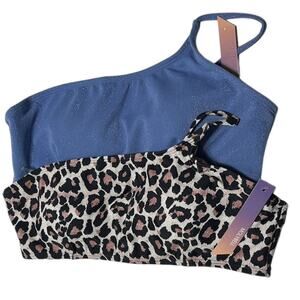 BIKINI TOPS Womens Size Large One Shoulder Blue Animal Print Molybell (2 Ct)
